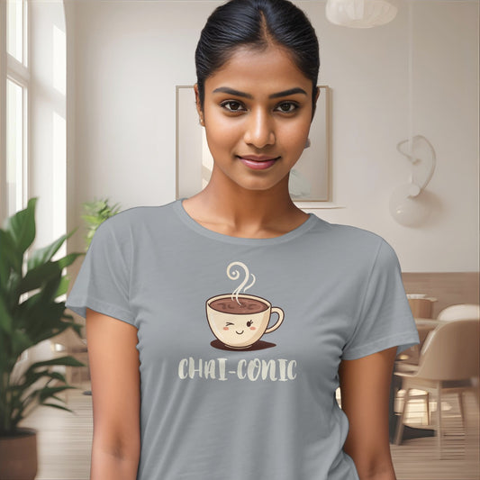 Chai-conic T-shirt - grey – witty graphic tee for chai lovers with a fun wordplay design