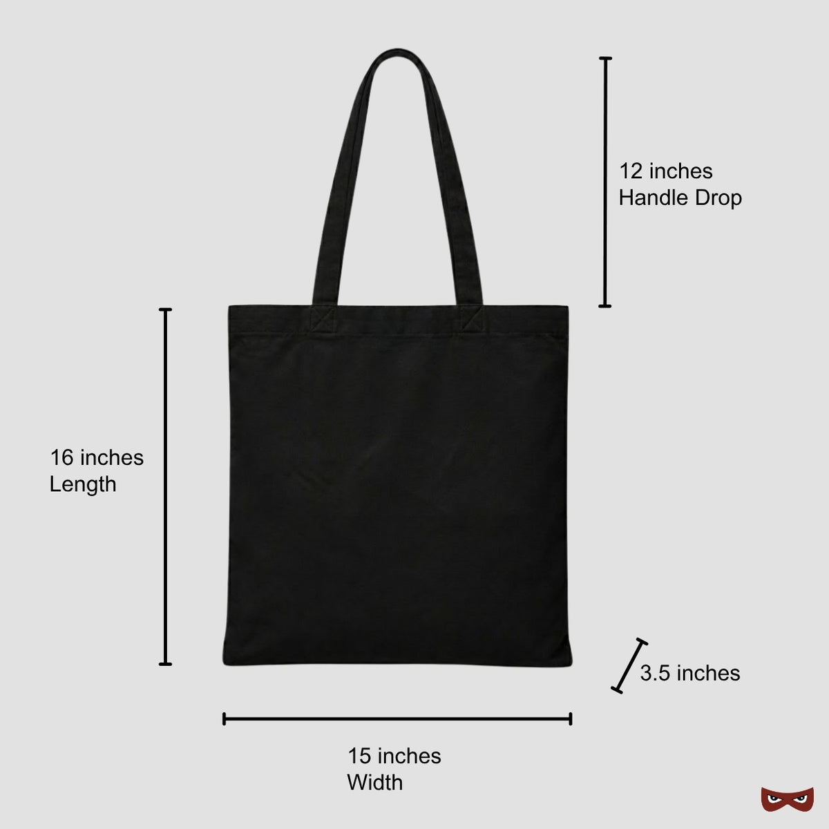 canvas tote bag size guide showing overall bag dimensions and handle drop
