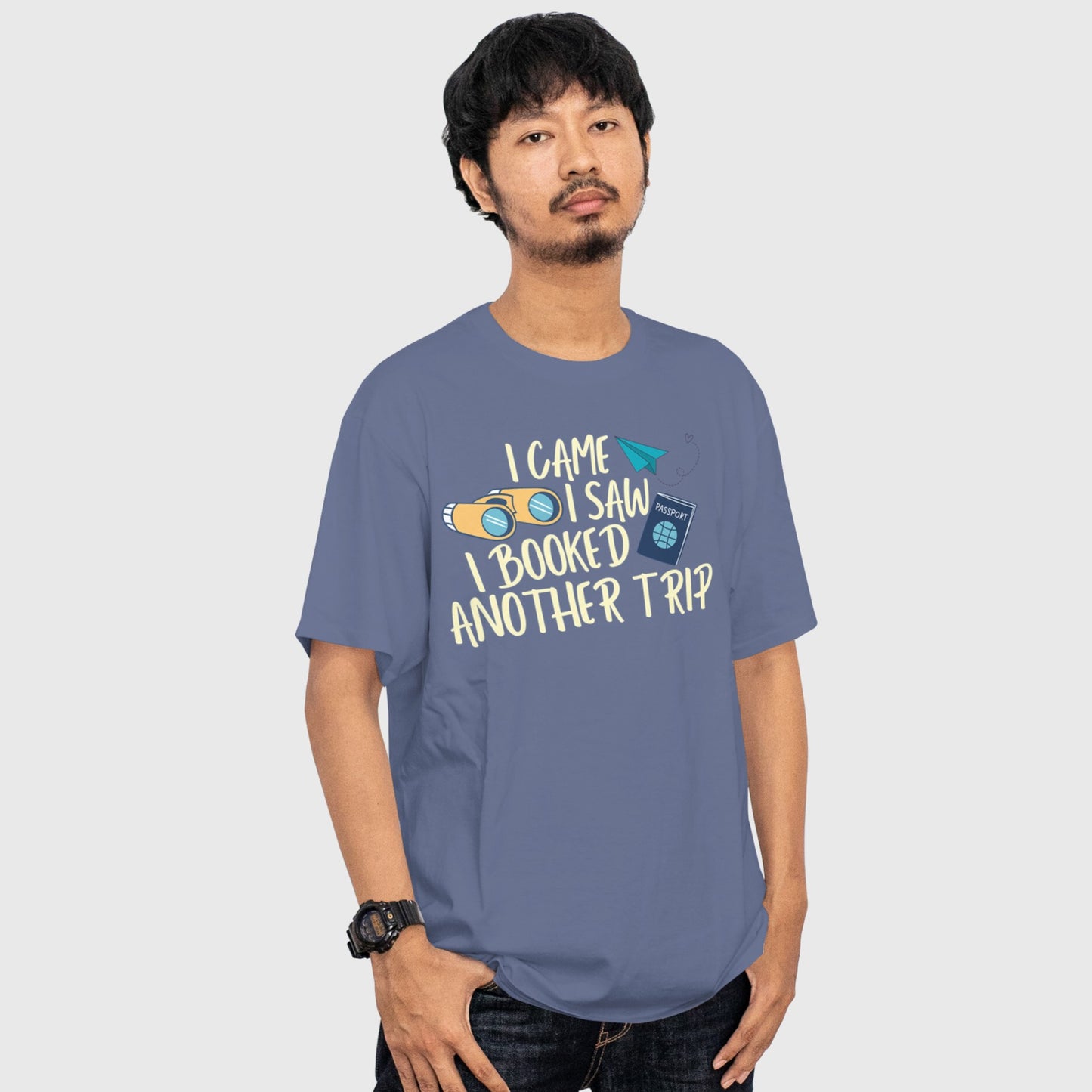Funny wanderlust graphic t-shirt for travel lovers and frequent flyers