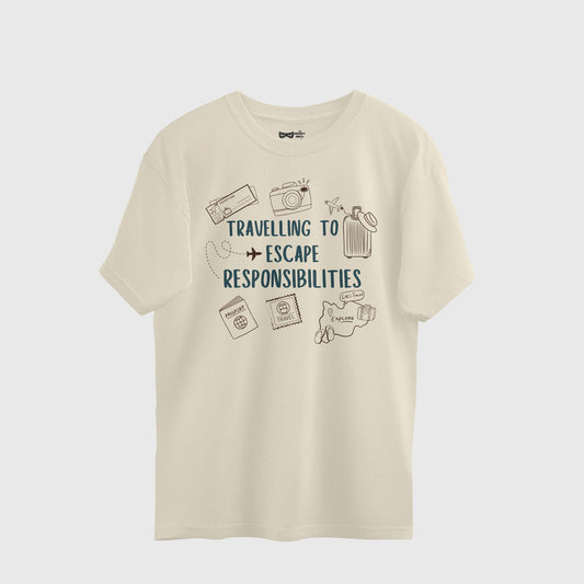 minimal doodle graphic with airplane, passport and coffee cup on funny travel t shirt