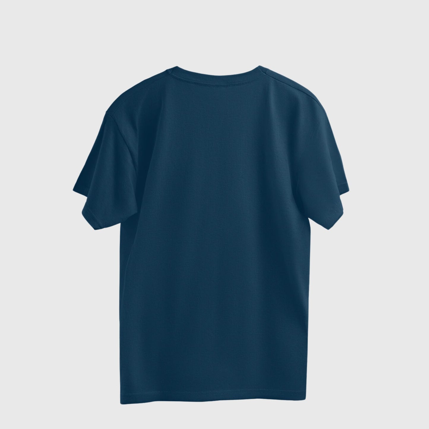 Navy blue t-shirt on a light gray background