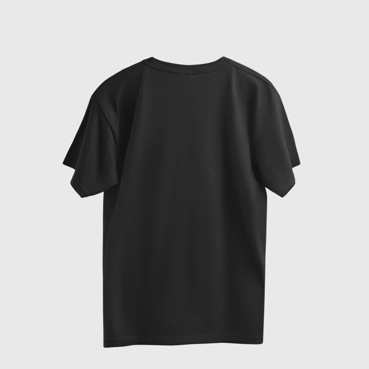 Black t-shirt on a light gray background