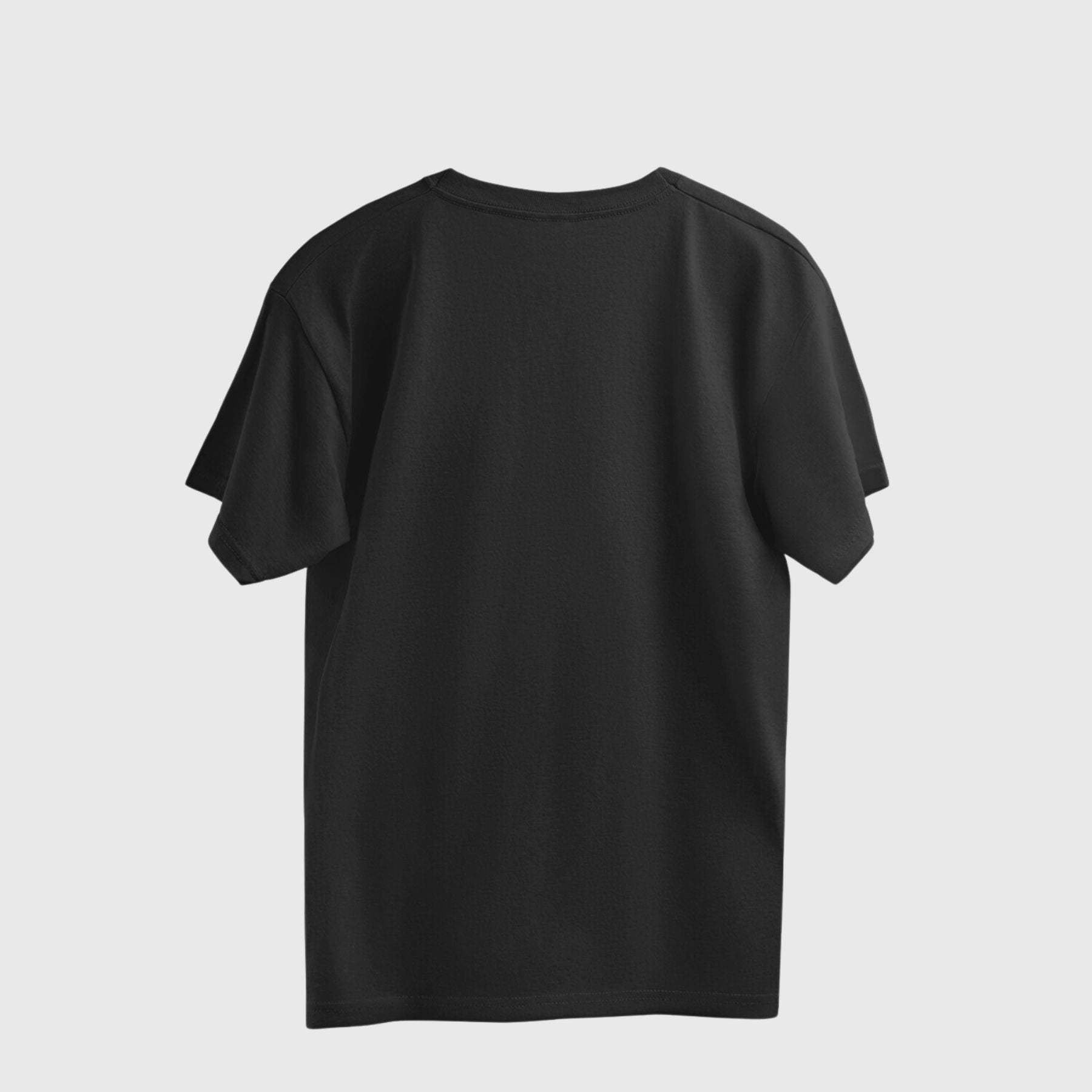 Black t-shirt on a light gray background