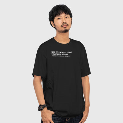 Black unisex oversized T-shirt featuring a minimalist environmental humor design