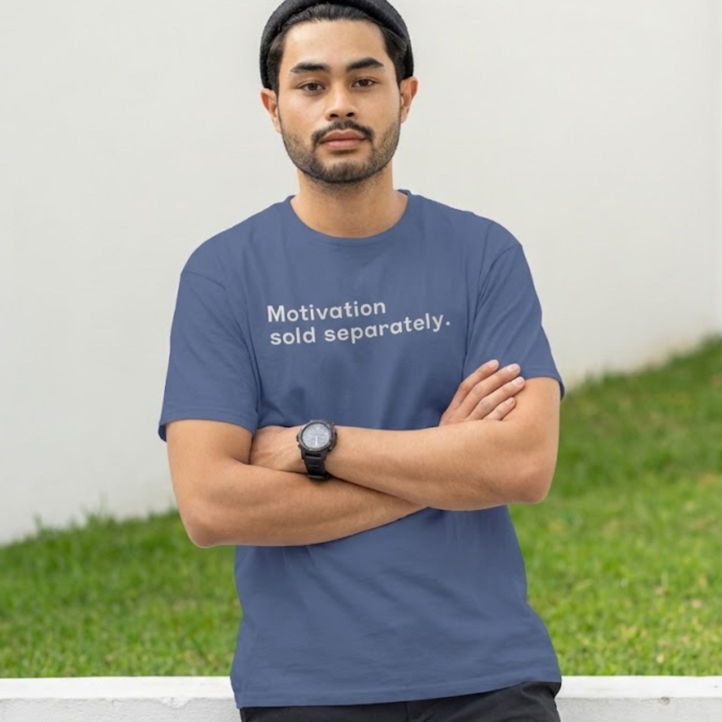 Oversized unisex t-shirt featuring the quote “Motivation sold separately.” printed on the front.