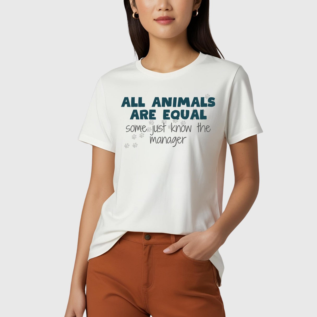 witty Orwell-inspired graphic tee with quote all animals are equal some just know the manager