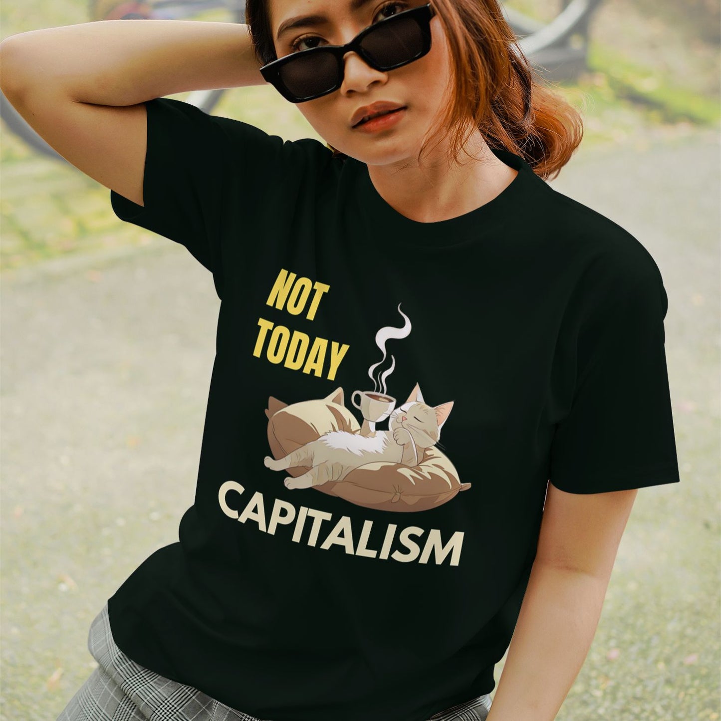 Oversized unisex anti-capitalist t-shirt made from soft breathable cotton — witty and bold.