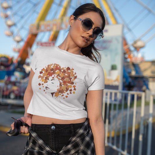 women’s autumn design crop top with fall-inspired graphic and warm earthy tones