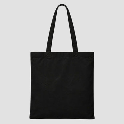 the back side image of a black tote bag