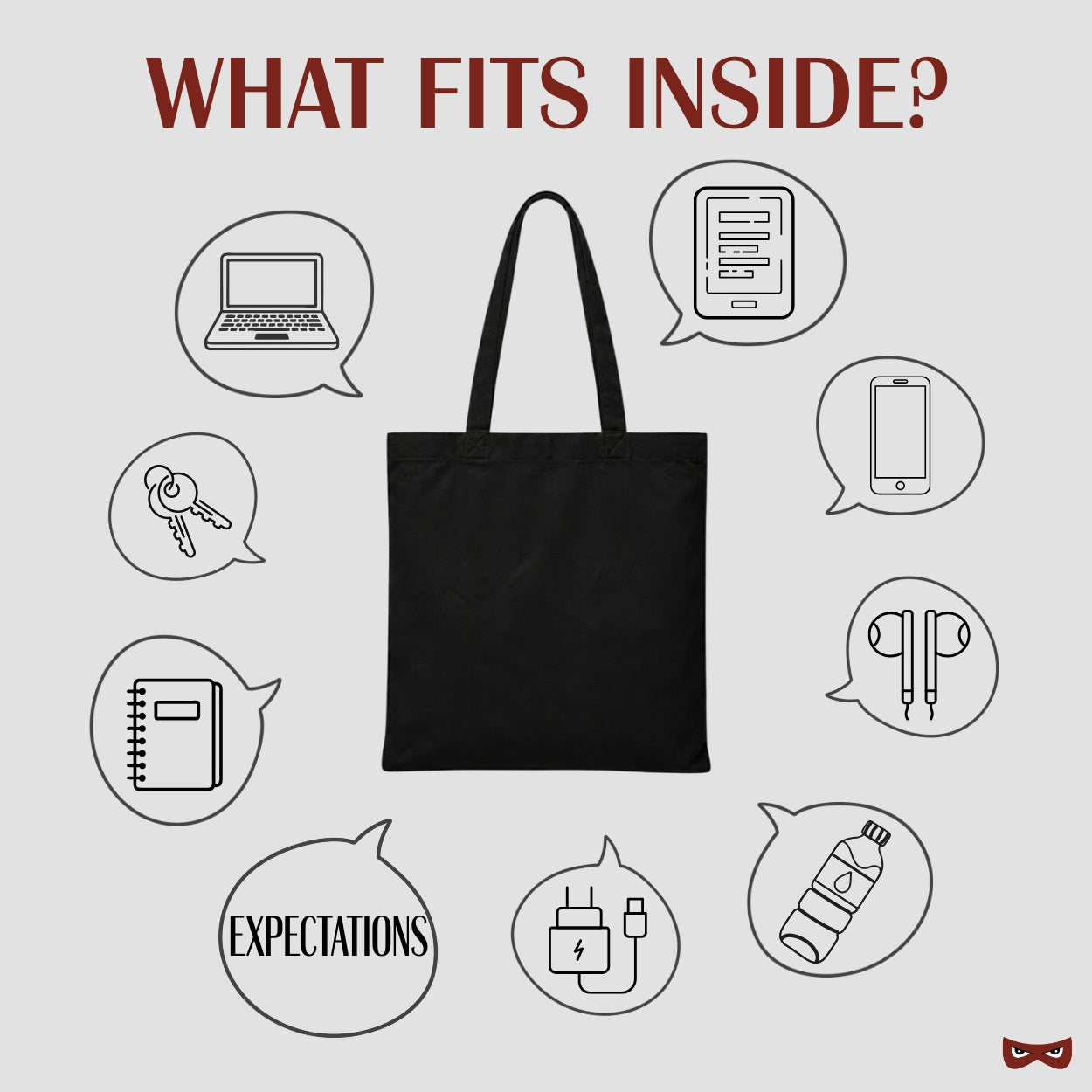 canvas tote bag showing everyday essentials that fit inside, including books, laptop and personal items