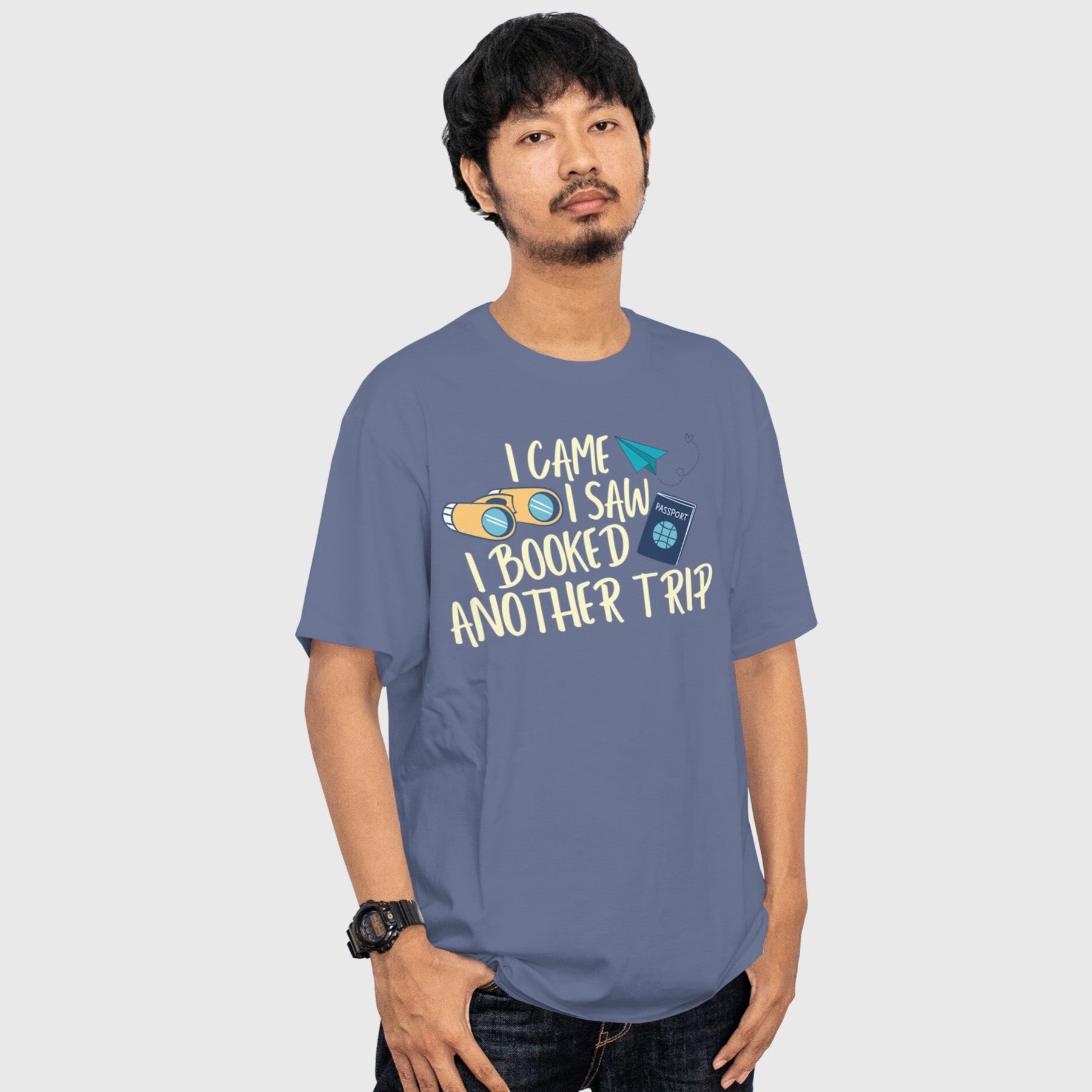 Funny wanderlust graphic t-shirt for travel lovers and frequent flyers